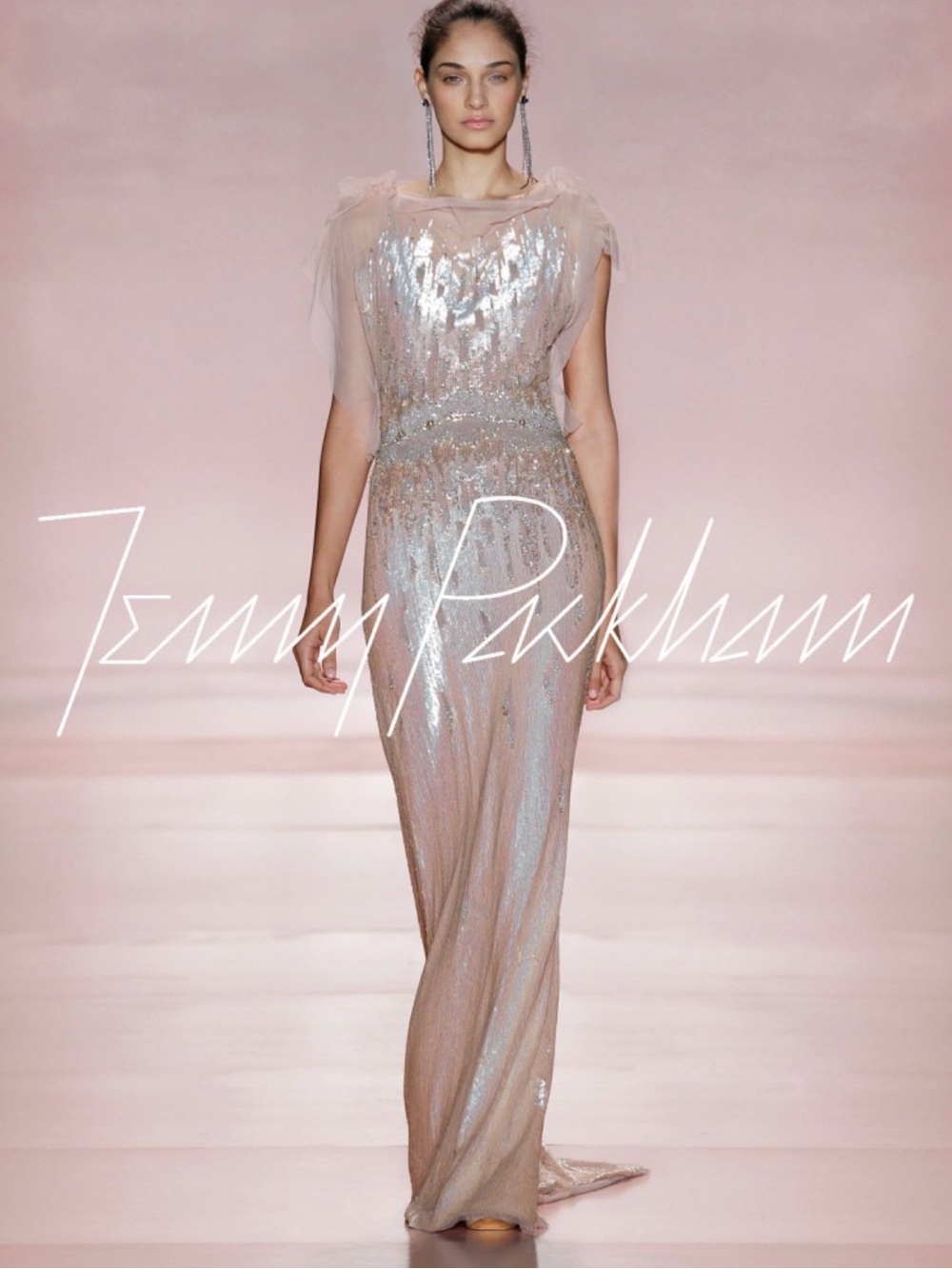 Jenny Packham Blush Pink and Silver Sequin Maxi Gown